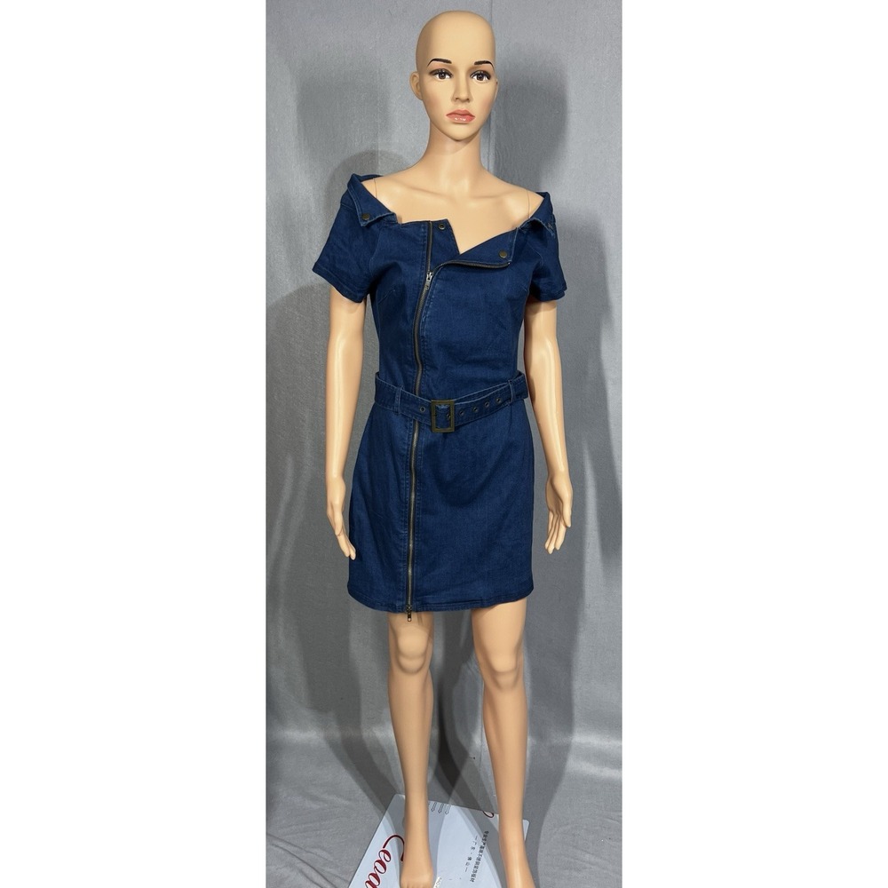 Fashion Nova Denim Dress W/Zipper & Belt‎ Size L